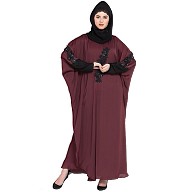 Designer Kaftan abaya with patch work- Maroon and Black
